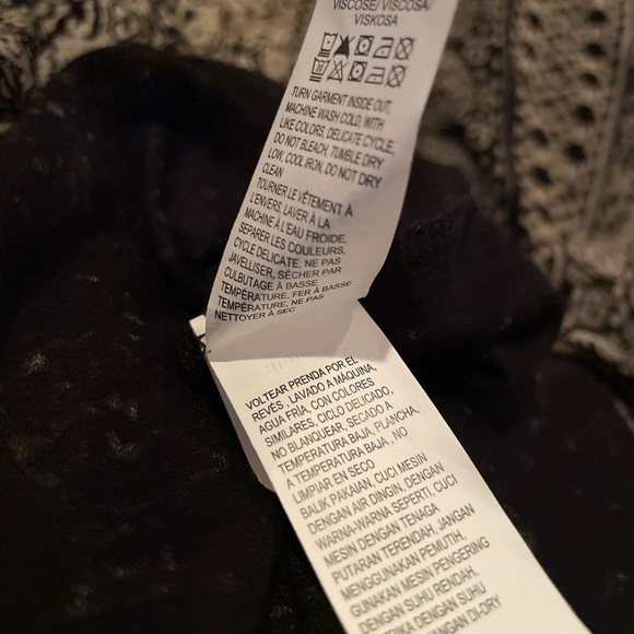 Lucky Brand Black Tan Midi Long Slv V neck Dress Pockets Tribal Boho Festival S - Picture 10 of 12